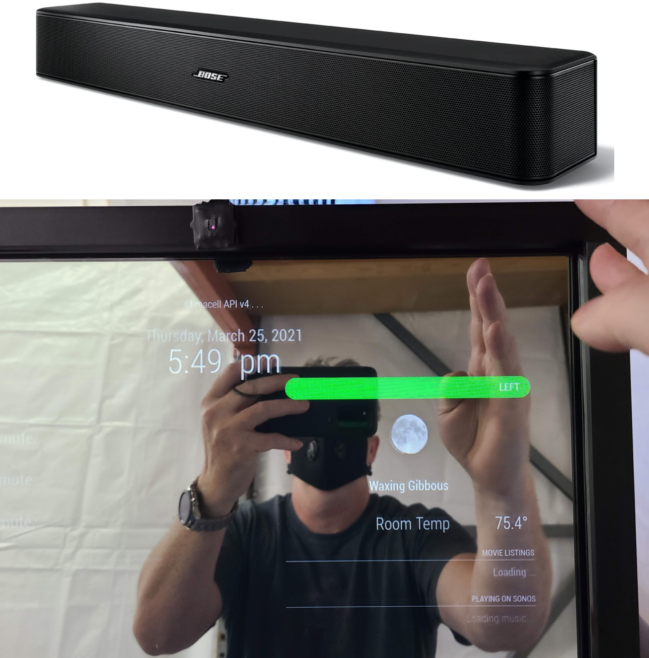 Google Assistant Smart Mirror - 65" Samsung 4K Series 8 in a sleek 60" X 36" X 3" Satin Black Wood Frame