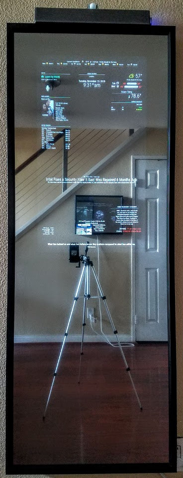 Full-Length Dual Display Google Assistant Smart Mirror - 32" HD Displays(X2) in a  60" X 24" X 2" Satin Black Aluminum Frame