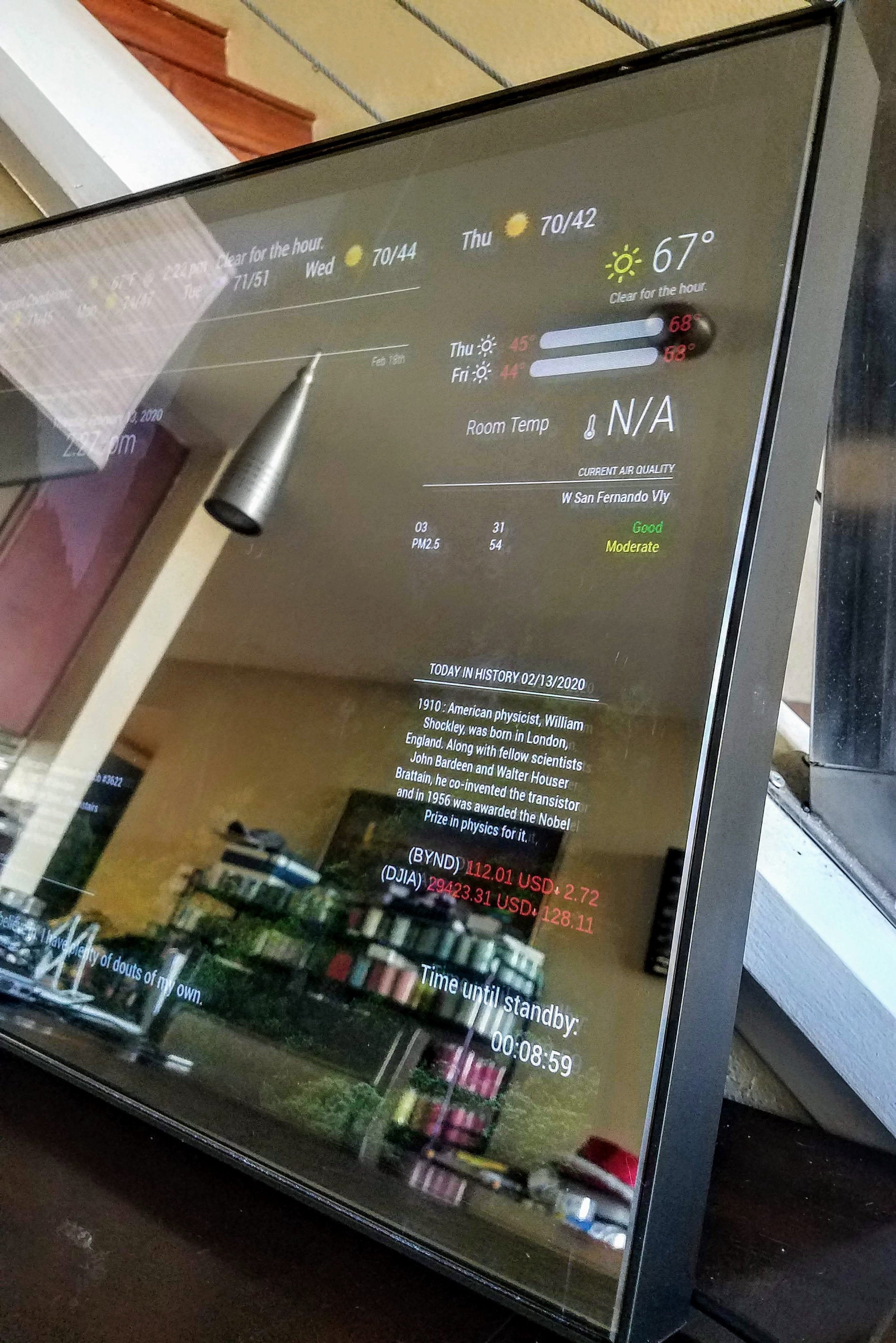 Google Assistant Smart Mirror - 32"HD Display in 19"X30"X2" Satin Black Aluminum Frame